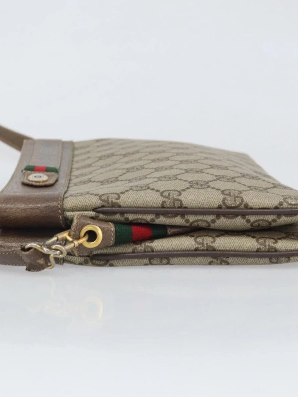 GUCCI GG Supreme Web Sherry Line Bag PVC Beige Gold 96 02 035 Auth 170489 - Picture 6 of 16